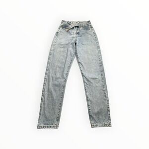rue21 Jeans Women 6 Blue Crossover Waist Asymmetrical Mom Jeans High Rise Cotton
